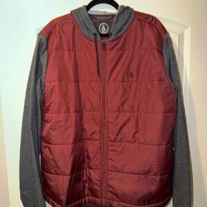 Volcom Men's Burgundy and Charcoal Bomber Jacket